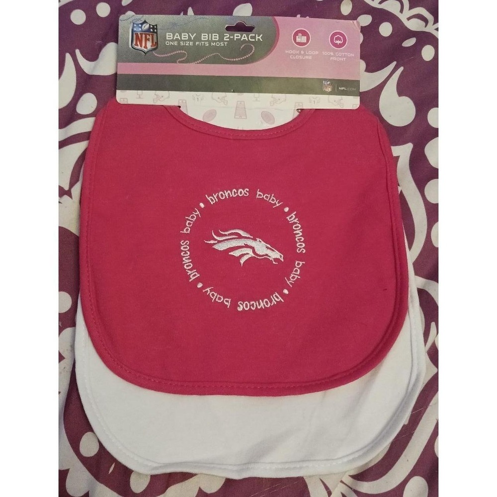 NEW Baby Fanatic NFL Baby Bib 2pk, Pink & White, Denver Broncos